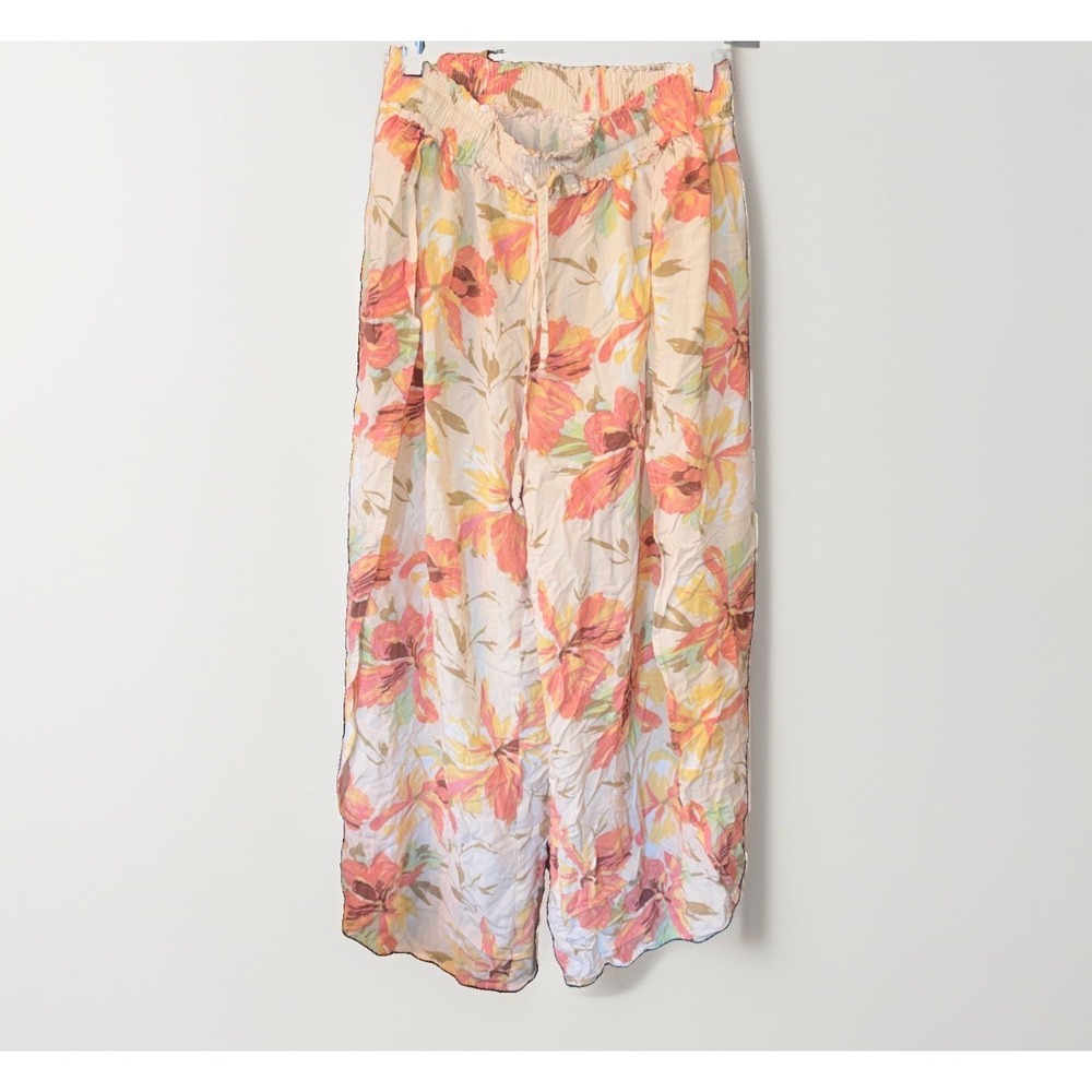 Hem & Thread 100% Rayon Side Slit Floral Grannycore Swim Cover Up Pants Size S